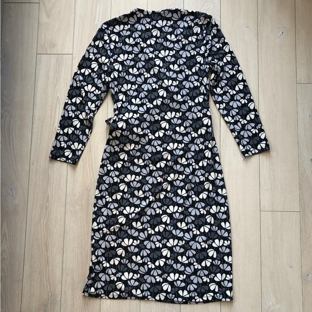 Anne Klein Faux Wrap Floral Print 3/4 Sleeve Dress in Black & White Size S - Picture 10 of 11
